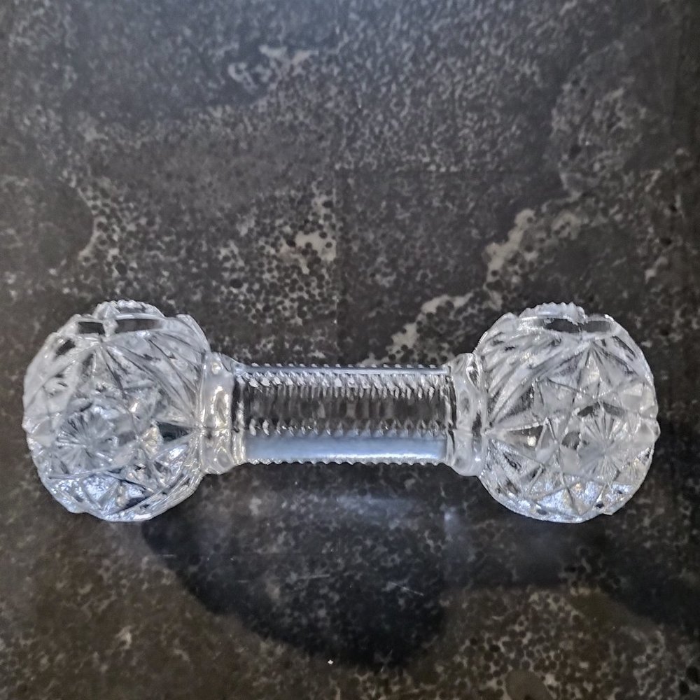 Vintage American Brilliant Cut Glass Crystal Knife Rest Hobstar Barbell. EUC.